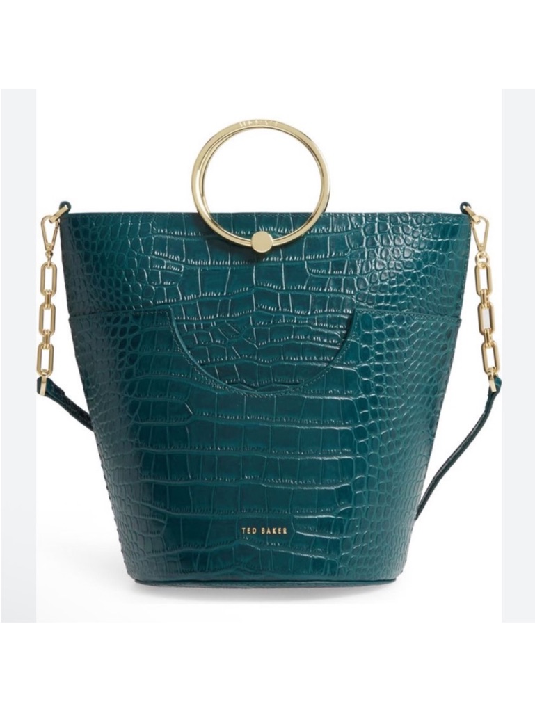 Teb Baker Ashher Croc Embossed Leather Bucket Bag W/Dust Bag